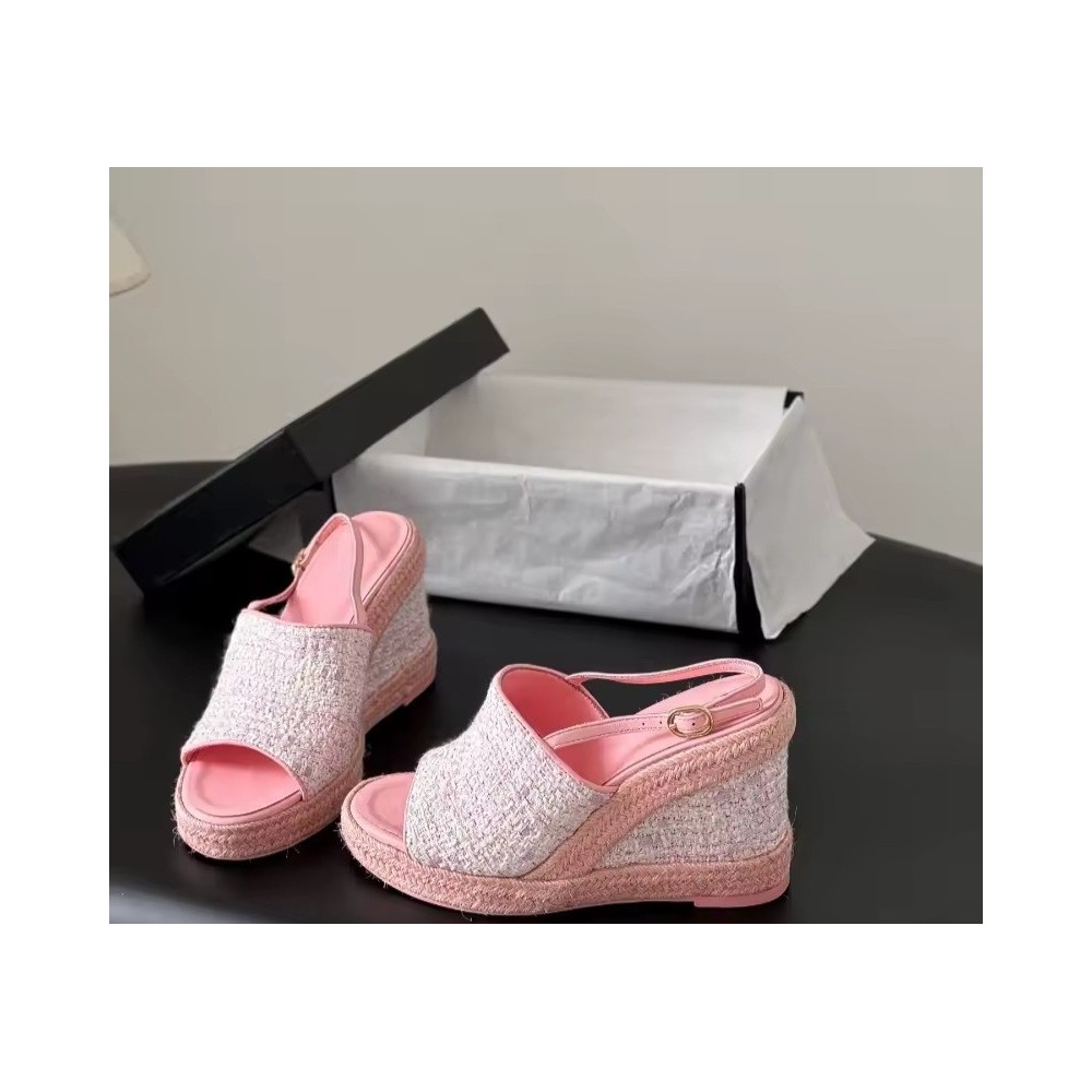 Sandali Espadrillas con Zeppa in Denim e Cinturino