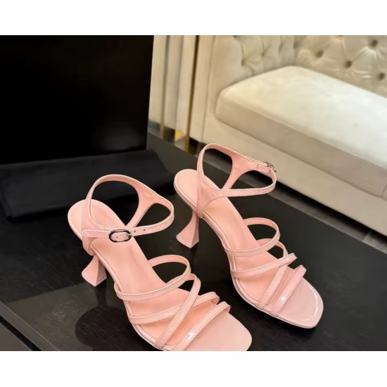 Strappy Patent Leather Flared Heel Sandals with Square Toe