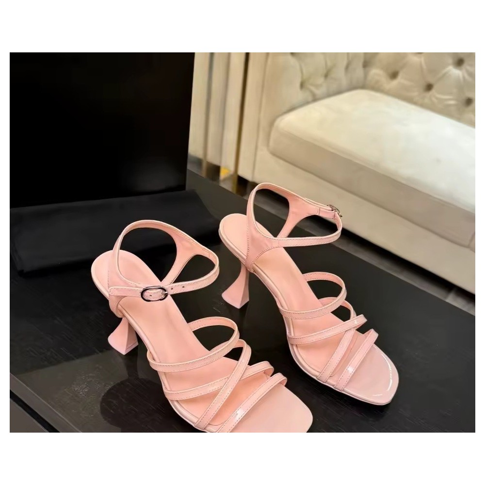 Strappy Patent Leather Flared Heel Sandals with Square Toe