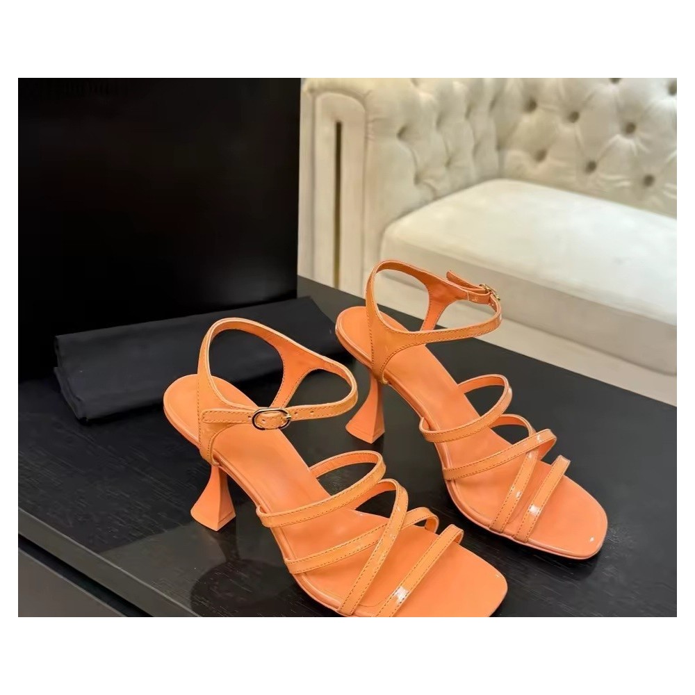 Strappy Patent Leather Flared Heel Sandals with Square Toe