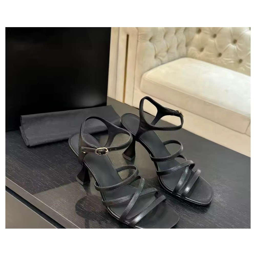 Strappy Patent Leather Flared Heel Sandals with Square Toe