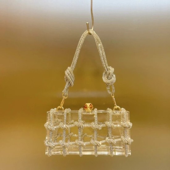 Pochette da Sera in Acrilico Trasparente – Elegante Borsa Scatola con Strass