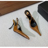 Patent Leather Pointed-Toe Slingback Pumps with Curved Stiletto Heel