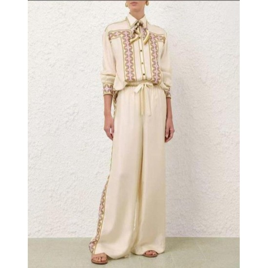 Printed Silk Shirt and Wide-Leg Trouser Set | Two-Piece Resort Wear