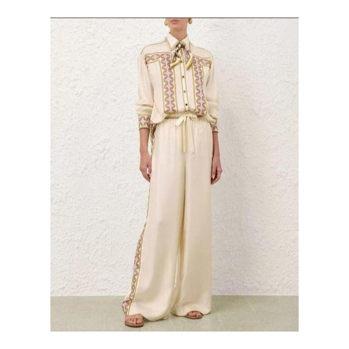 Printed Silk Shirt and Wide-Leg Trouser Set | Two-Piece Resort Wear