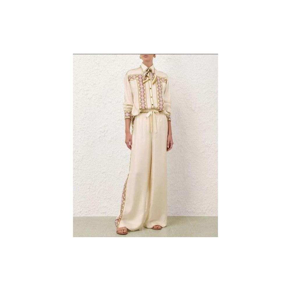 Completo Coordinato in Seta con Camicia e Pantaloni a Palazzo