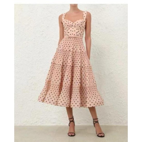 Abito Midi Rosa a Pois - Vestito a Balze con Bustier