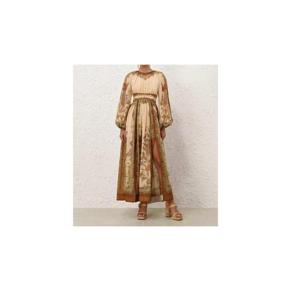 Abito Lungo a Fiori Stile Foulard - Vestito Boho con Spacco