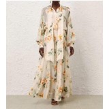 Abito Lungo in Chiffon Floreale - Vestito Elegante con Fiocco