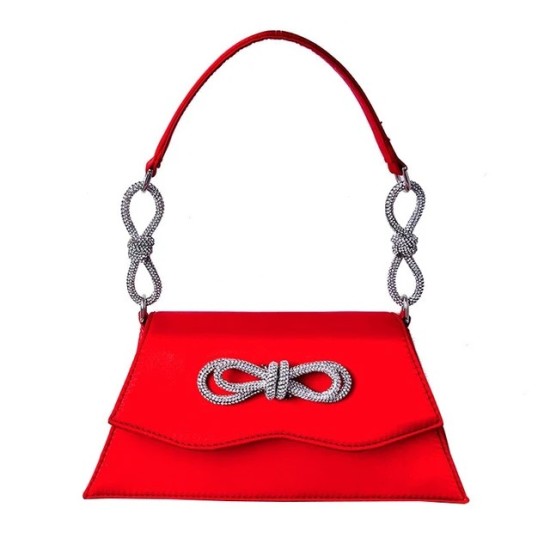 Luxury Satin Rhinestone Bow Evening Handbag