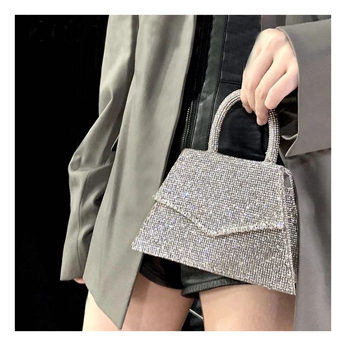 Borsa a Spalla con Strass Argento – Pochette di Lusso con Cristalli per Donna