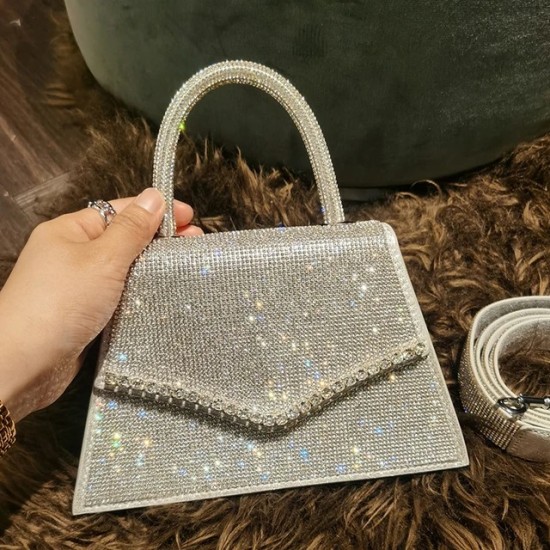 Borsa a Spalla con Strass Argento – Pochette di Lusso con Cristalli per Donna