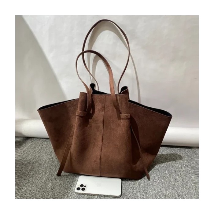 Luxury Faux Suede Tote Bag for Women – Personalized Vintage Handbag with Leather Handle