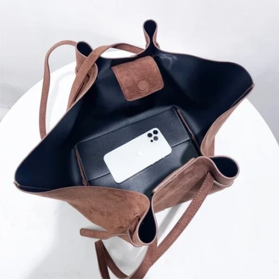 Luxury Faux Suede Tote Bag for Women – Personalized Vintage Handbag with Leather Handle