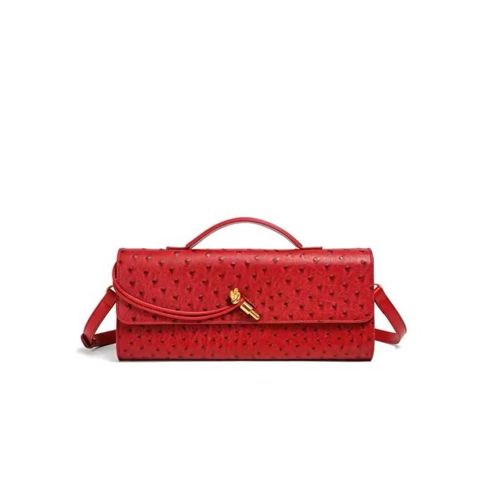 Burgundy Envelope Handbag – Elegant Ostrich Texture