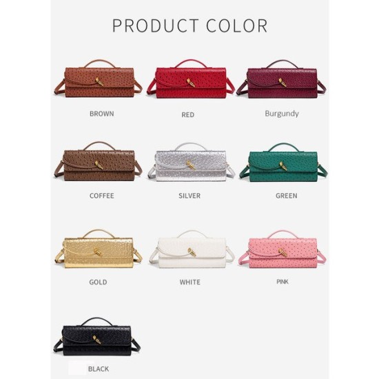 Burgundy Envelope Handbag – Elegant Ostrich Texture