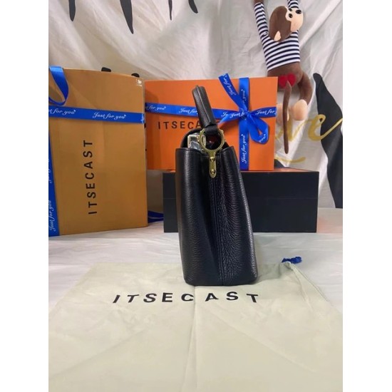 Borsa a Spalla Nera Lux VL – Elegante Borsa da Donna in Pelle e Tela di Alta Qualità