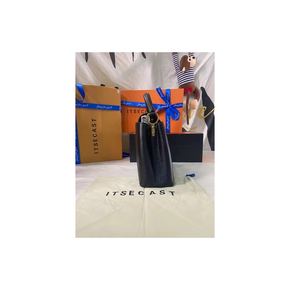 Borsa a Spalla Nera Lux VL – Elegante Borsa da Donna in Pelle e Tela di Alta Qualità