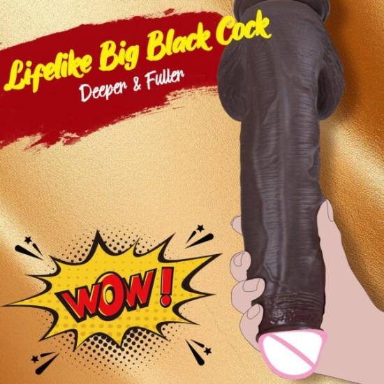 Dildo Realistico Nero in Silicone con Ventosa