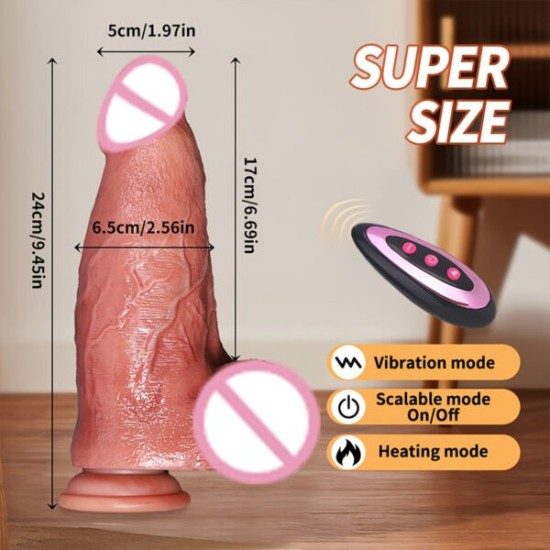 Vibratore Realistico Riscaldante Telescopico – Dildo Morbido Wireless per Uomo e Donna
