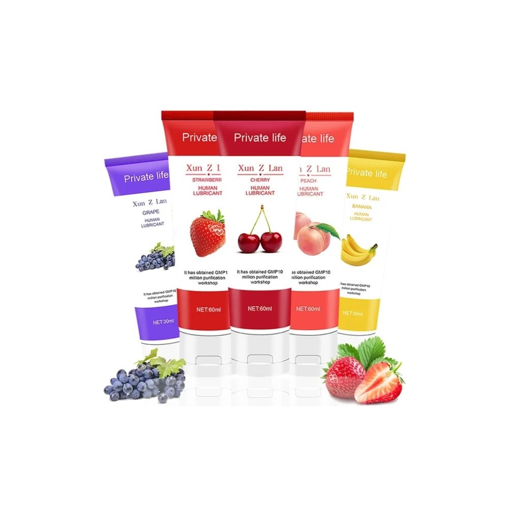 Gel Lubrificante Sessuale 60ml al Gusto di Frutta – Pesca, Fragola, Banana e Uva | Morbido e Setoso