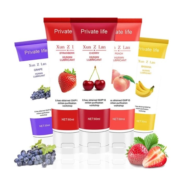 Fruit-Flavored Sex Lubricant Gel 60ml – Peach, Strawberry, Banana & Grape | Smooth & Silky Intimate Gel
