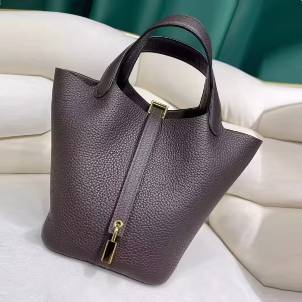 New Contrast Lux Loe Cowhide Bucket Bag Elegant Office Lady All-match Handbags Leather Lychee Pattern Purse - Image 7