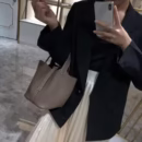 New Contrast Lux Loe Cowhide Bucket Bag Elegant Office Lady All-match Handbags Leather Lychee Pattern Purse