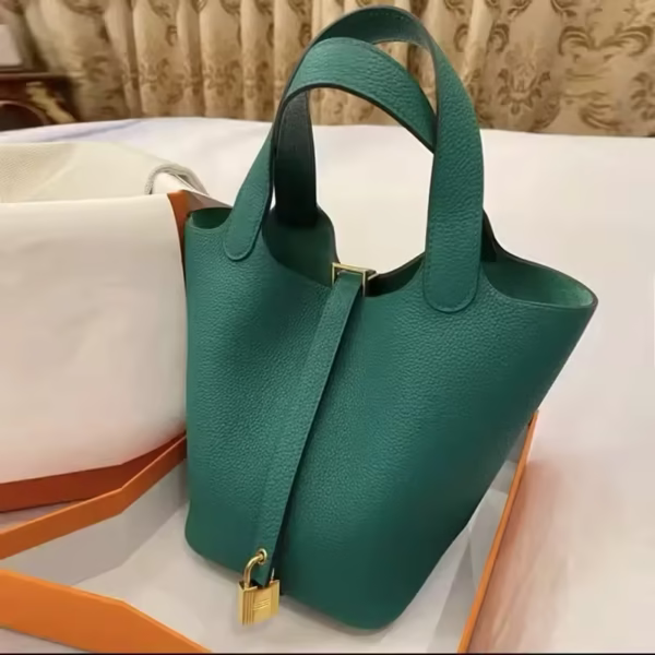 New Contrast Lux Loe Cowhide Bucket Bag Elegant Office Lady All-match Handbags Leather Lychee Pattern Purse