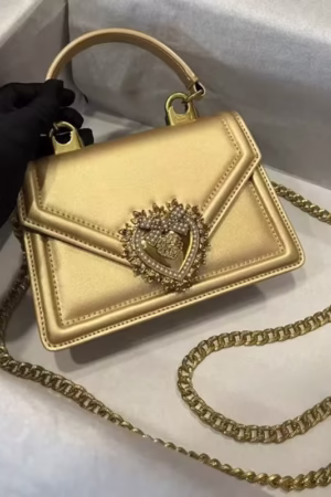 Elegant Top Lux DGG Layer Cow Leather Heart Bow Handbag Shoulder Slant Chain Bag Fashionable Flip Cover Small Square Bag