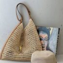 New beach vacation large capacity grass woven bag, women's fashionable beach bag, hollow out versatile