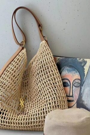 New beach vacation large capacity grass woven bag, women's fashionable beach bag, hollow out versatile