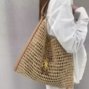 New beach vacation large capacity grass woven bag, women's fashionable beach bag, hollow out versatile