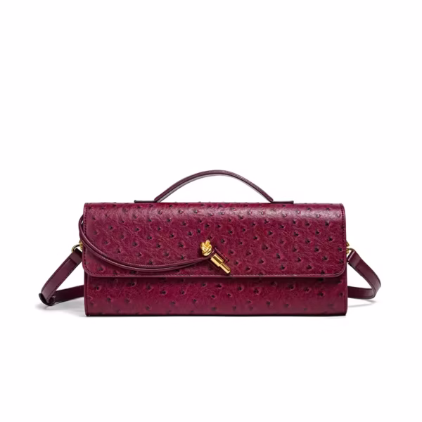 Burgundy Bag Cherry Red Envelope Wine Red Envelope Upscale New Handbag European And American Fashion Ostrich Flip Hand Bag - immagine 10