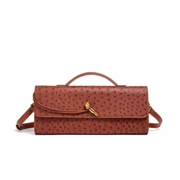 Burgundy Bag Cherry Red Envelope Wine Red Envelope Upscale New Handbag European And American Fashion Ostrich Flip Hand Bag - immagine 4