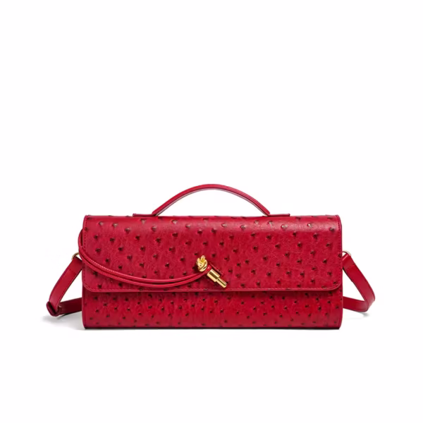 Burgundy Bag Cherry Red Envelope Wine Red Envelope Upscale New Handbag European And American Fashion Ostrich Flip Hand Bag