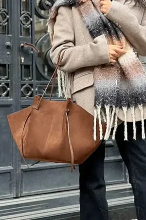 New In Faux Suede Tote Bags For Women Luxury Design Handbags Purses Vintage Large Capacity Shoulder Custom Name Initials
